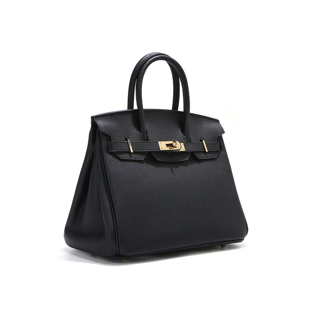 Birk-Handtasche aus Togo-Narbenleder mit goldenen Beschlägen und Drehverschluss