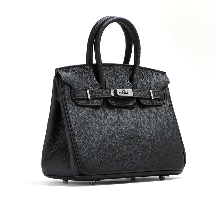 Birk-Handtasche aus Narbenleder mit goldenen Beschlägen