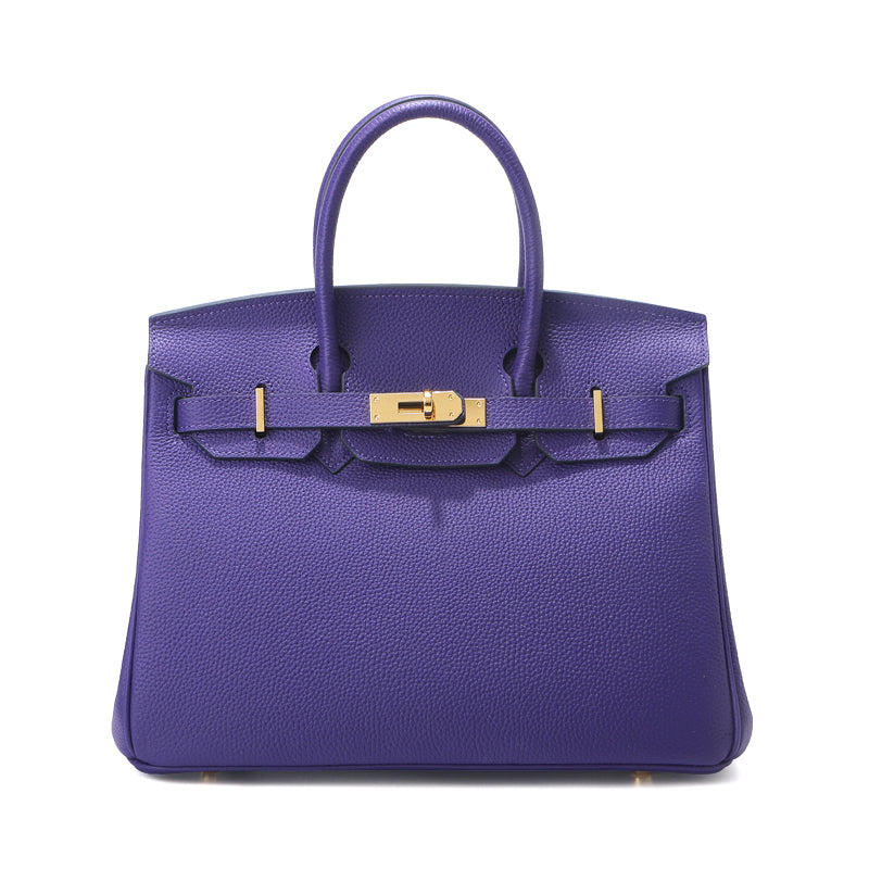 Birk-Handtasche aus Narbenleder mit goldenen Beschlägen