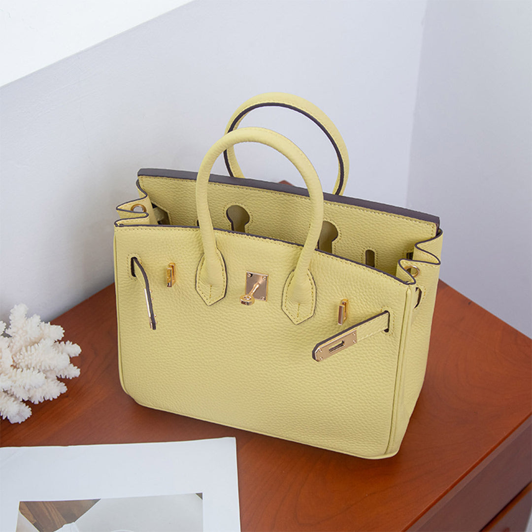 Birk-Handtasche aus Narbenleder mit goldenen Beschlägen
