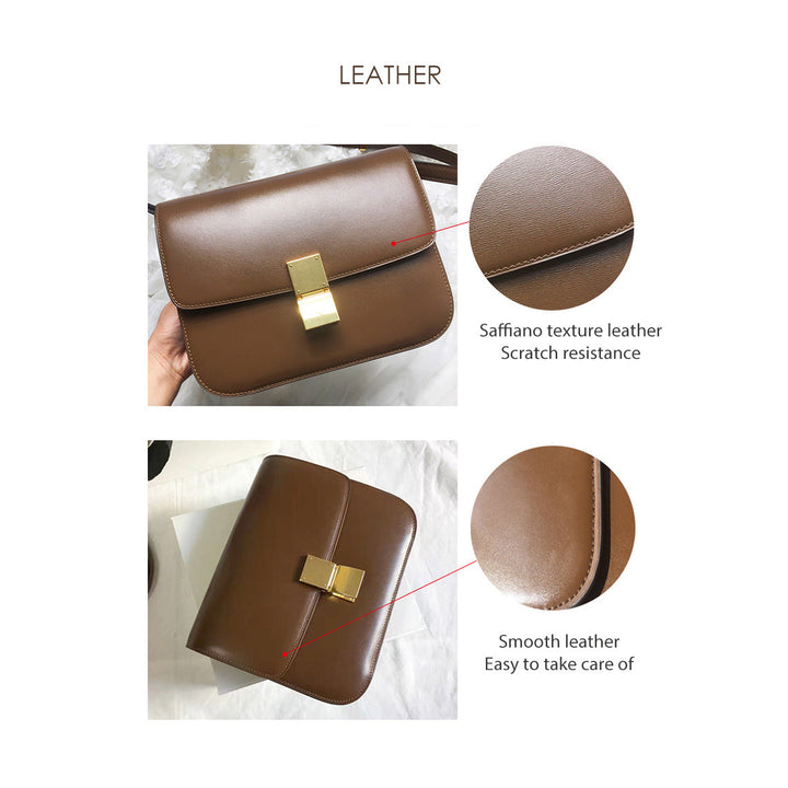 Tofu Box-Tasche aus Leder mit Metallschnalle und goldenen Beschlägen