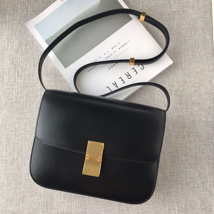 Tofu Box-Tasche aus Leder mit Metallschnalle und goldenen Beschlägen
