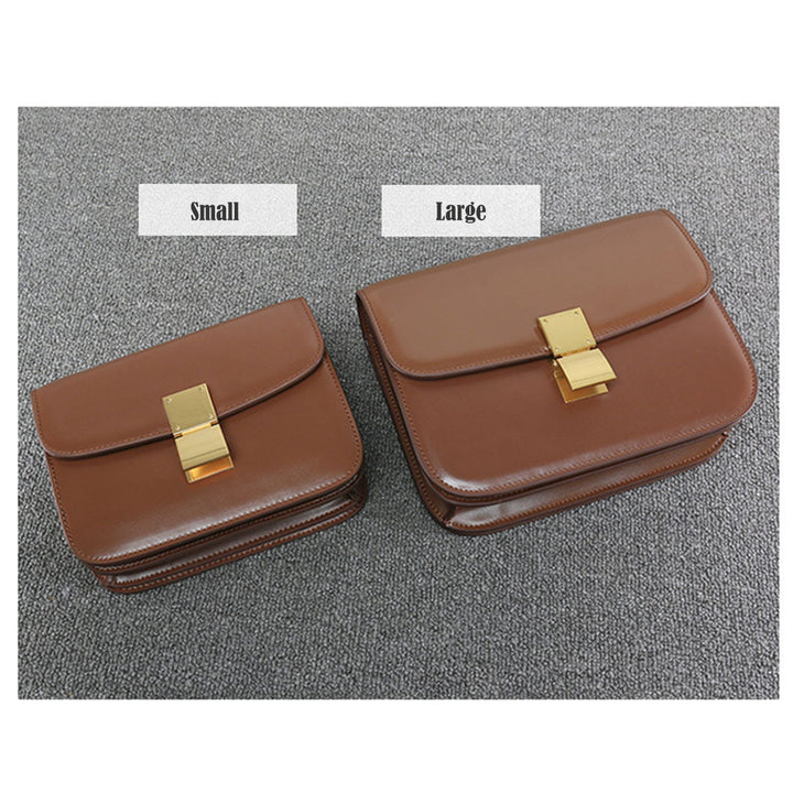 Tofu Box-Tasche aus Leder mit Metallschnalle und goldenen Beschlägen