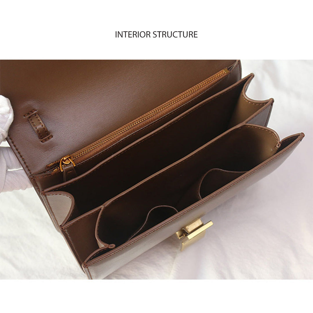 Tofu Box-Tasche aus Leder mit Metallschnalle und goldenen Beschlägen