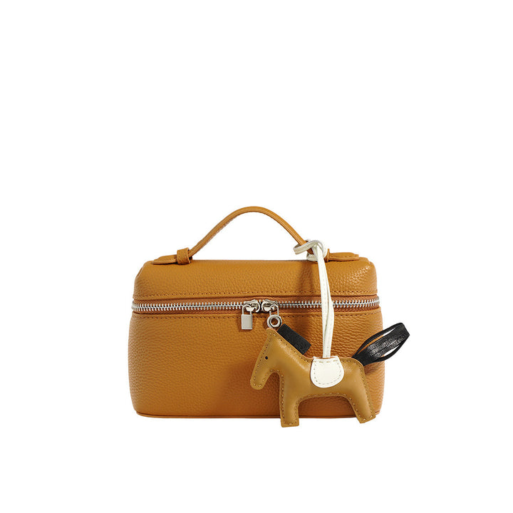 LP 19 Lunchbox-Handtasche aus genarbtem Narbenleder mit Riemen