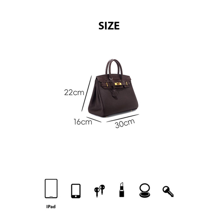 New Birk-Handtasche aus Narbenleder mit Kroko-Klappe und goldfarbenem Drehverschluss