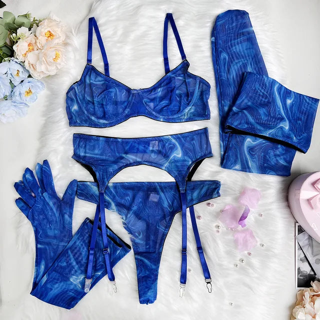 Serena 5-teiliges Tie Dye Dessous Set – Sinnlichkeit in lebendigen Farben