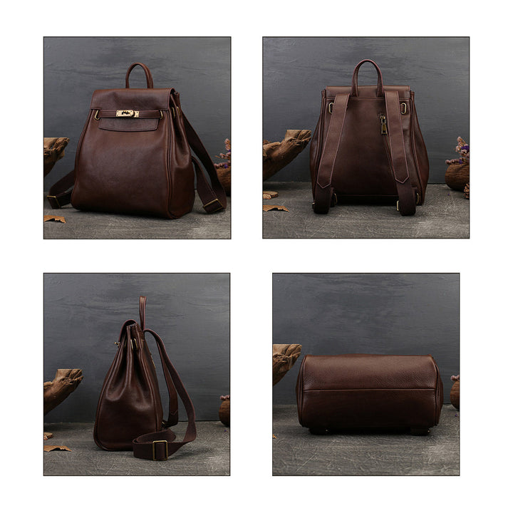 Klassischer Lederrucksack für Damen mit Kelly-Schloss und verstellbaren Trägern