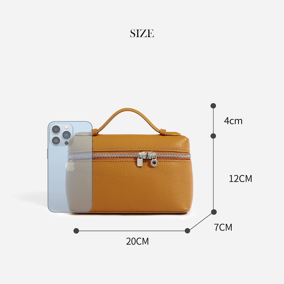 LP 19 Lunchbox-Handtasche aus genarbtem Narbenleder mit Riemen