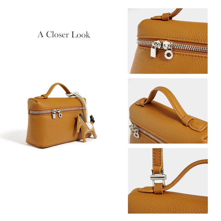 LP 19 Lunchbox-Handtasche aus genarbtem Narbenleder mit Riemen