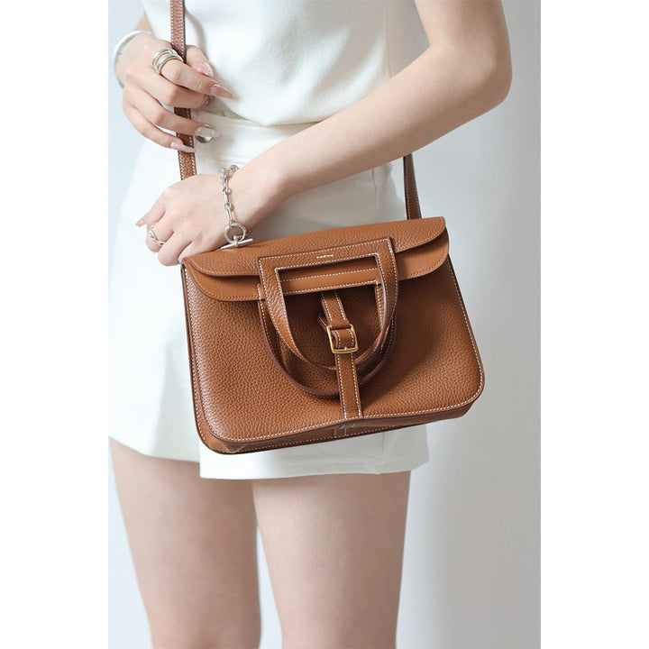 Handgefertigte Horseshoe-Tasche aus Vollnarbenleder für Damen