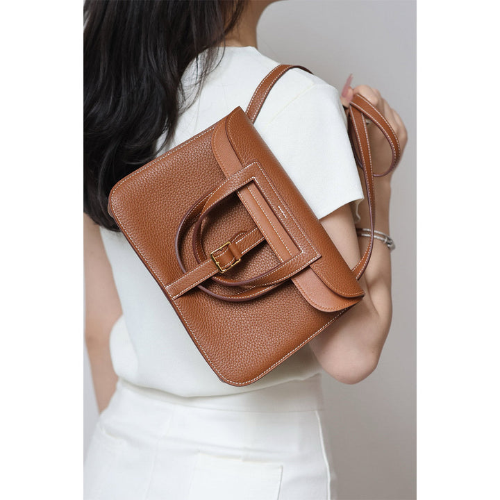 Handgefertigte Horseshoe-Tasche aus Vollnarbenleder für Damen