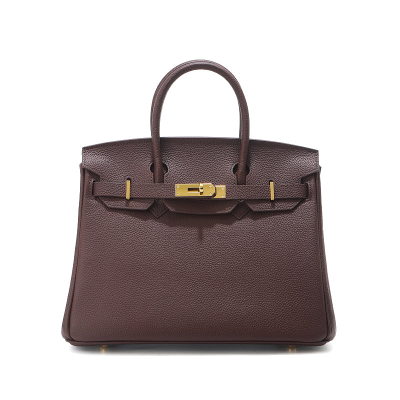 Birk-Handtasche aus Narbenleder mit goldenen Beschlägen