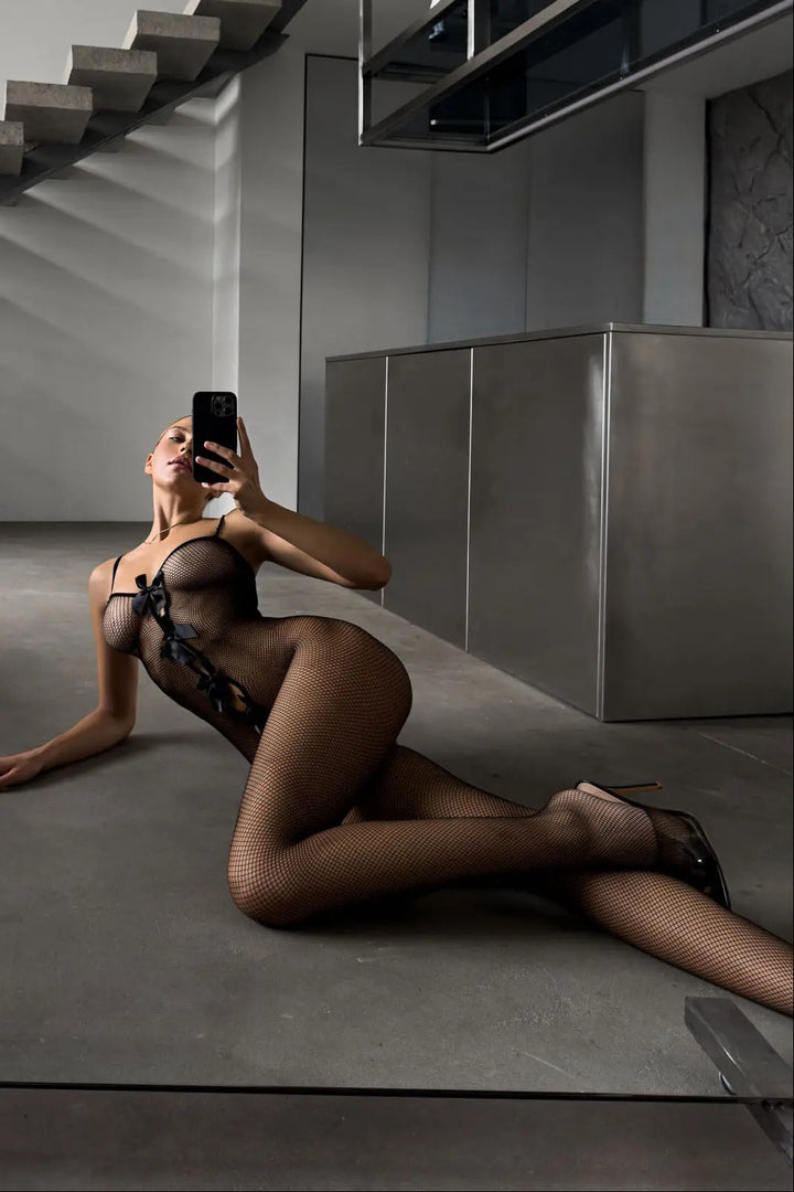 Zavira – Netz-Bodystocking mit offenem Schritt – Zweite-Haut-Gefühl