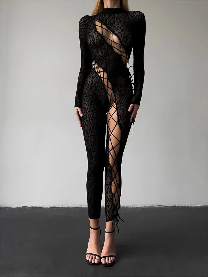 Schwarzer Spitzenbody mit Cut-out-Design