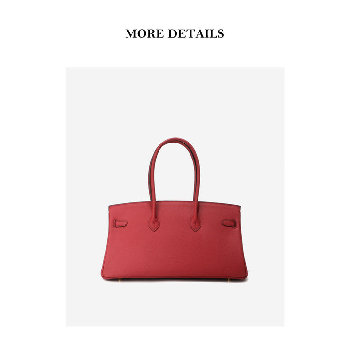 Birk-Schultertasche aus Narbenleder mit Henkeln und goldenen Beschlägen