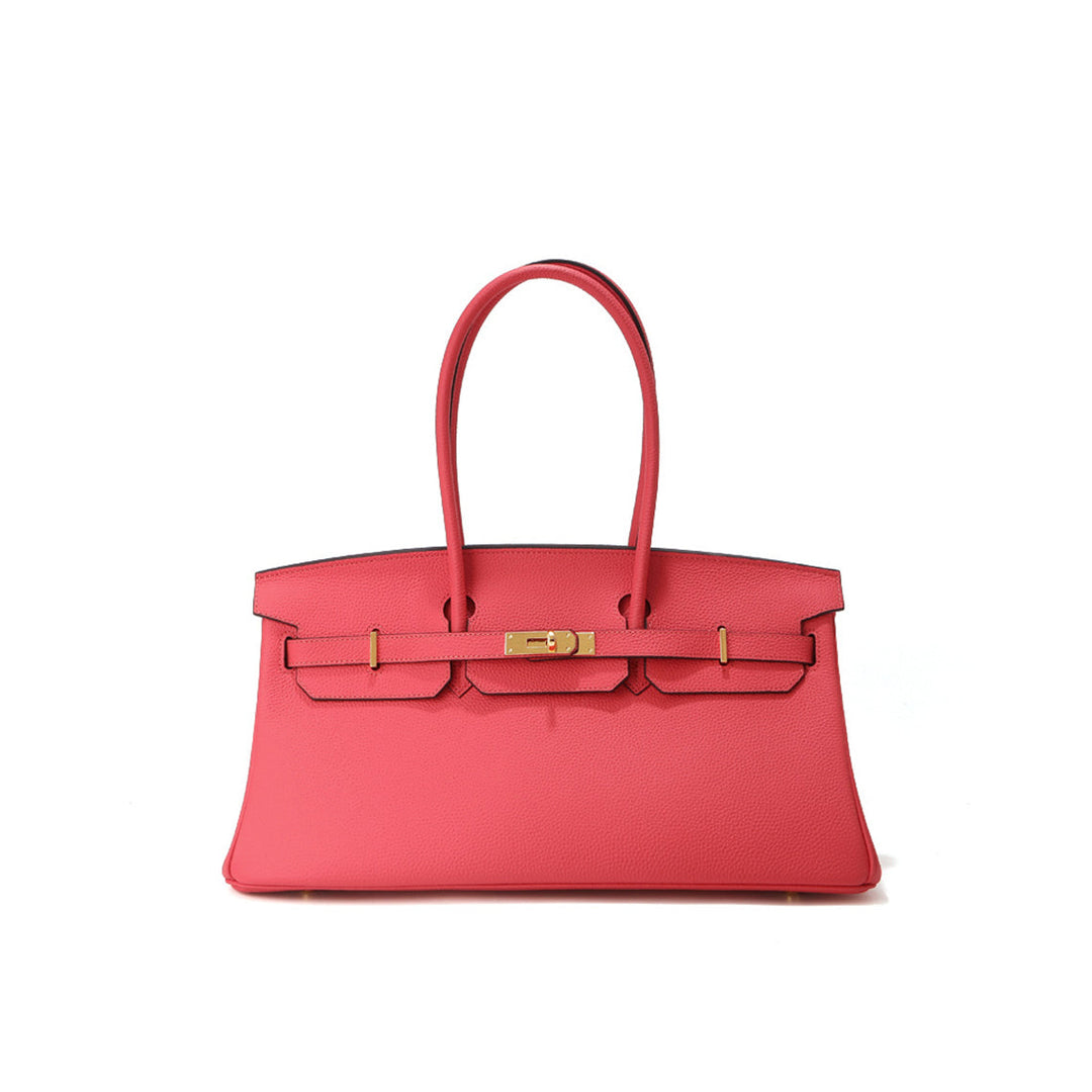 Birk-Schultertasche aus Narbenleder mit Henkeln und goldenen Beschlägen
