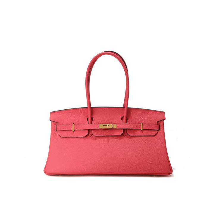 Birk-Schultertasche aus Narbenleder mit Henkeln und goldenen Beschlägen
