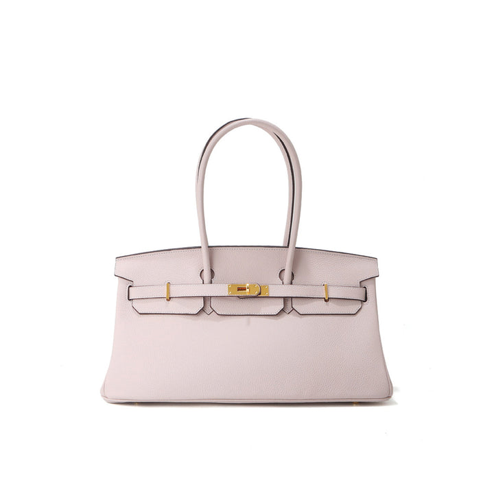 Birk-Schultertasche aus Narbenleder mit Henkeln und goldenen Beschlägen