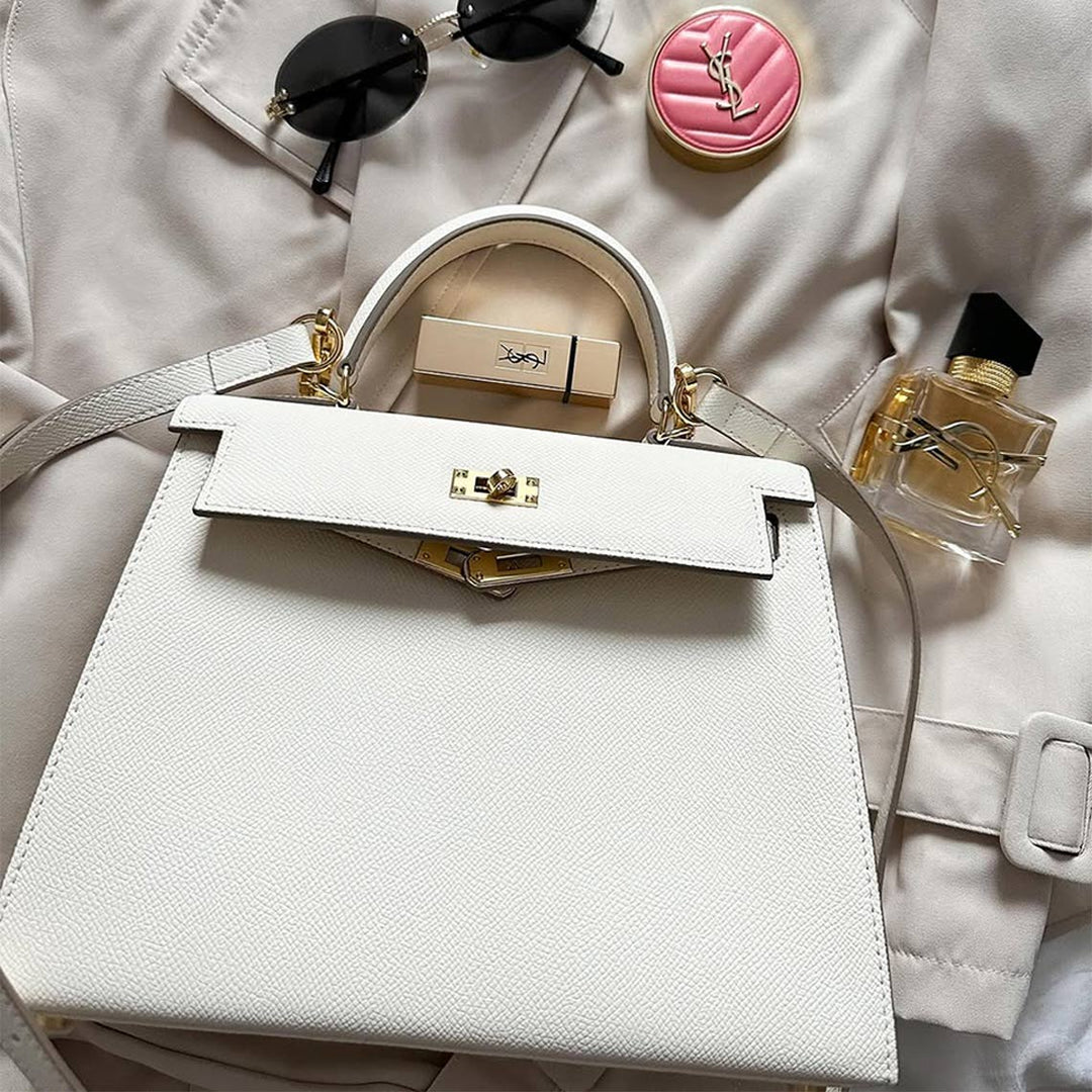 Kelli-Handtasche aus Epsom-Narbenleder mit Henkel und Schulterriemen