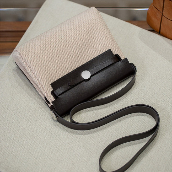 Mini Herbag Schultertasche aus Leder und Canvas mit silberfarbenen Beschlägen