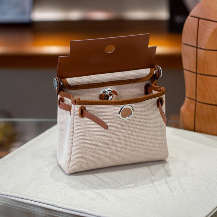 Mini Herbag Schultertasche aus Leder und Canvas mit silberfarbenen Beschlägen