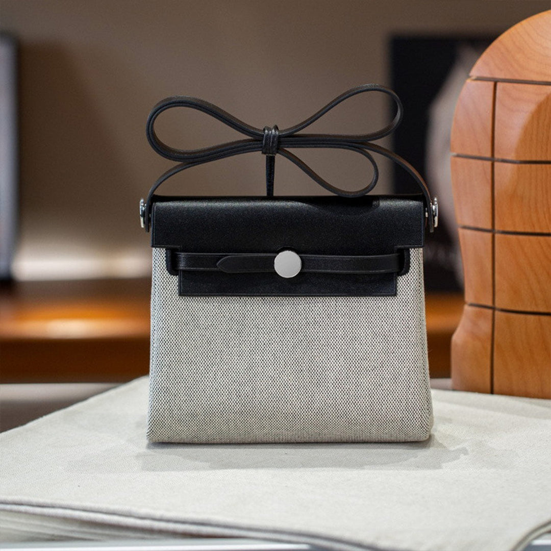 Mini Herbag Schultertasche aus Leder und Canvas mit silberfarbenen Beschlägen