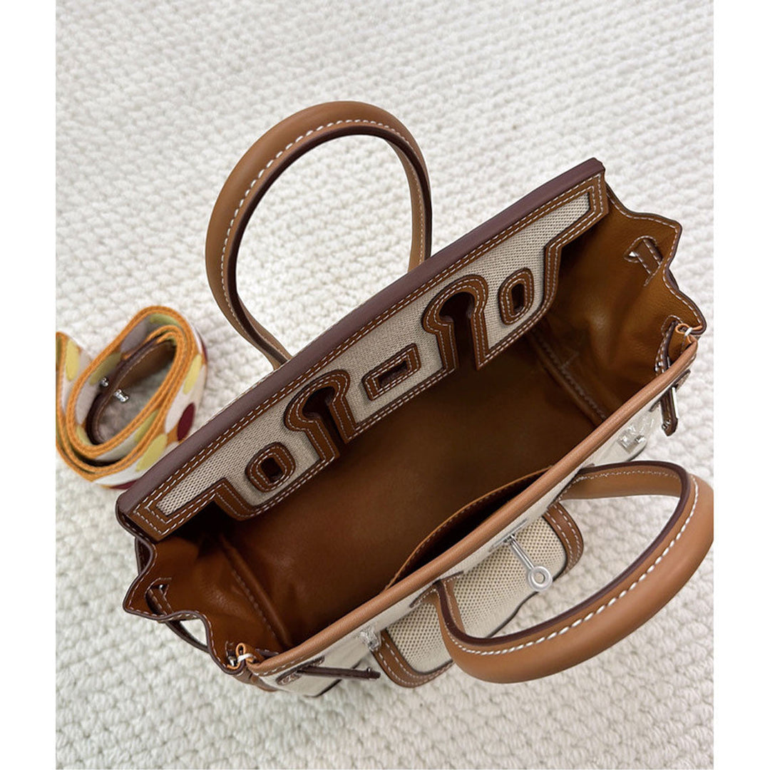 Pocket Birk-Handtasche aus Canvas und Narbenleder mit Seitenfächern und abnehmbarem Riemen