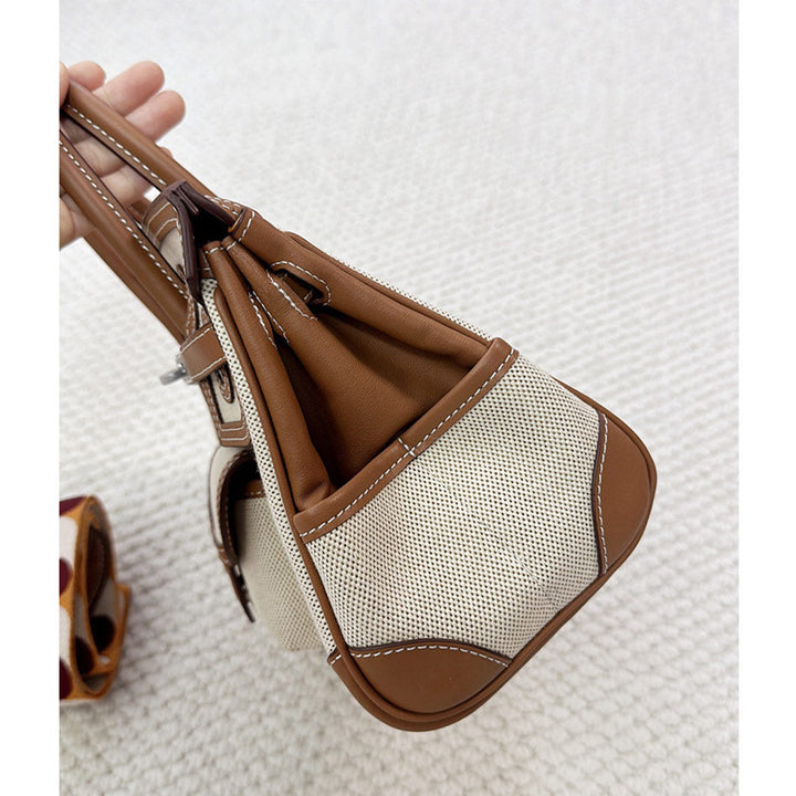 Pocket Birk-Handtasche aus Canvas und Narbenleder mit Seitenfächern und abnehmbarem Riemen