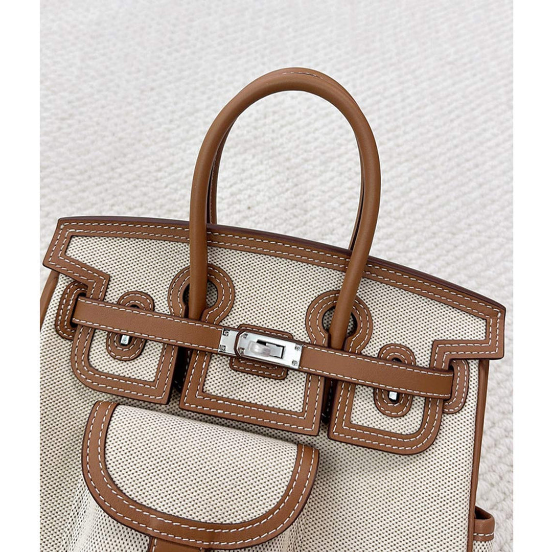 Pocket Birk-Handtasche aus Canvas und Narbenleder mit Seitenfächern und abnehmbarem Riemen