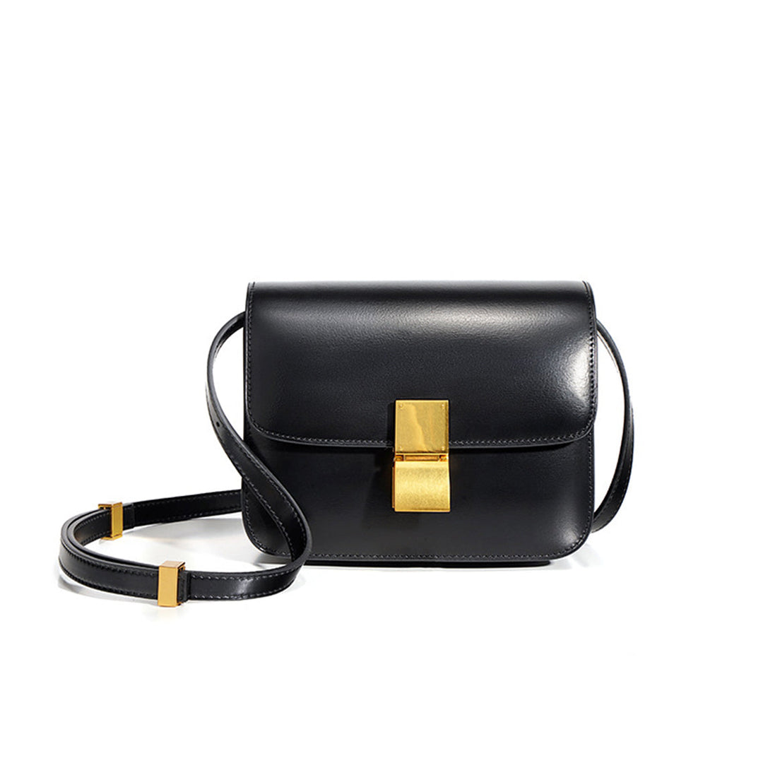 Tofu Box-Tasche aus Leder mit Metallschnalle und goldenen Beschlägen