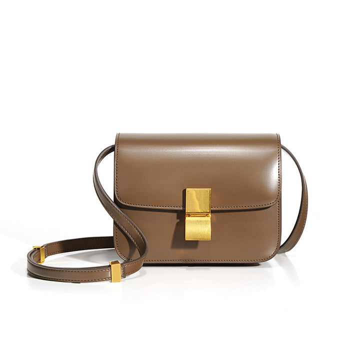 Tofu Box-Tasche aus Leder mit Metallschnalle und goldenen Beschlägen