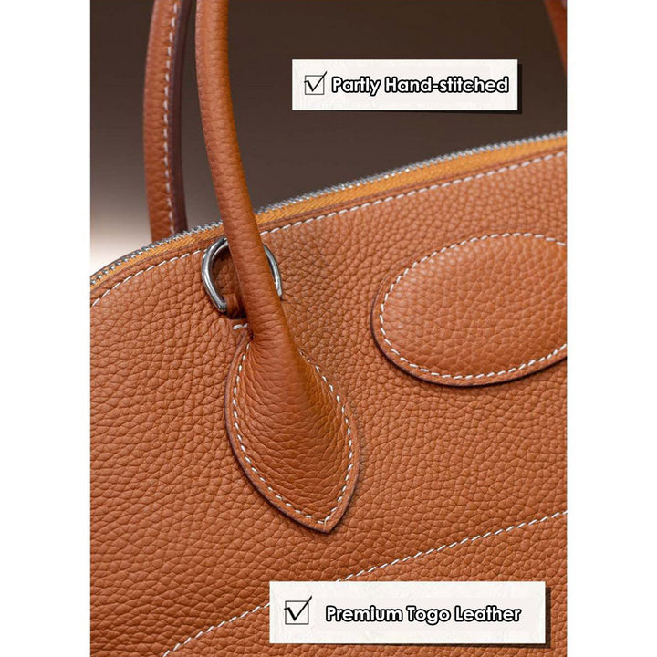 Boli-Handtasche aus Narbenleder mit abnehmbarem Schulterriemen und silbernen Beschlägen