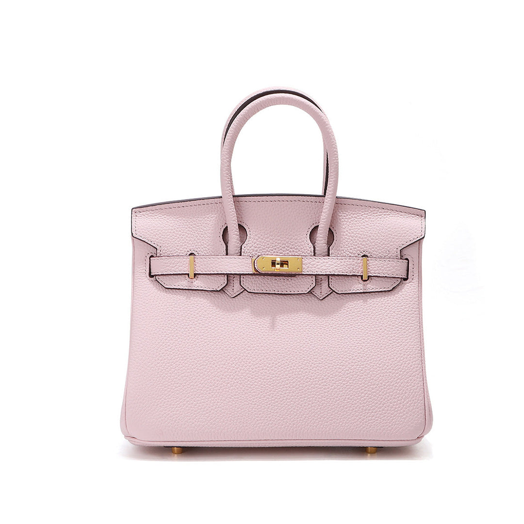 Birk Handtasche XL aus Narbenleder mit goldenem Drehverschluss und Rollhenkeln