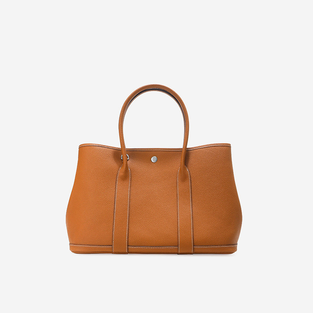 Garden-Handtasche aus Narbenleder mit gerollten Henkeln und Druckknopf