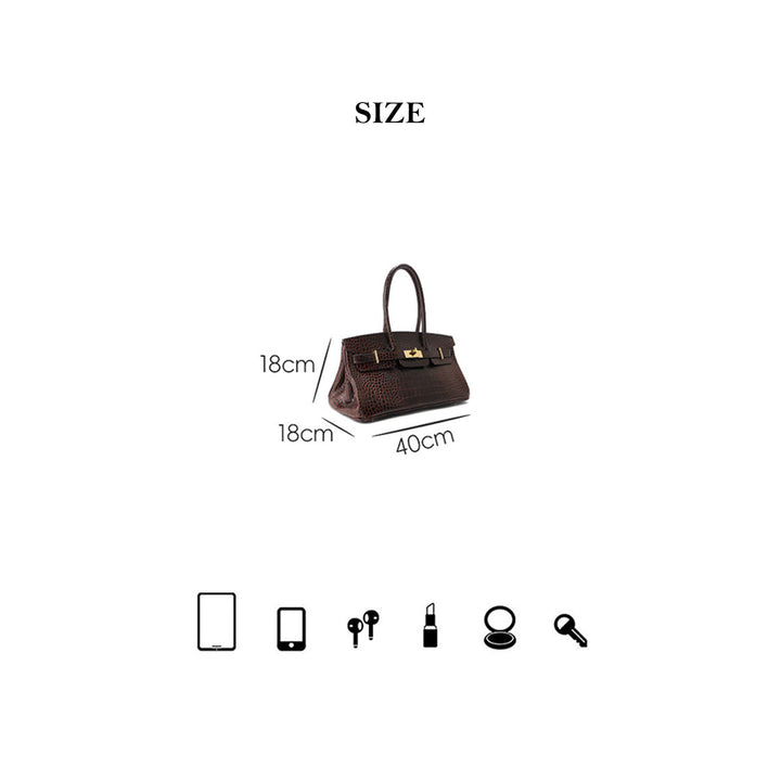 Birk Schultertasche aus Leder mit Kroko-Prägung und goldenen Beschlägen