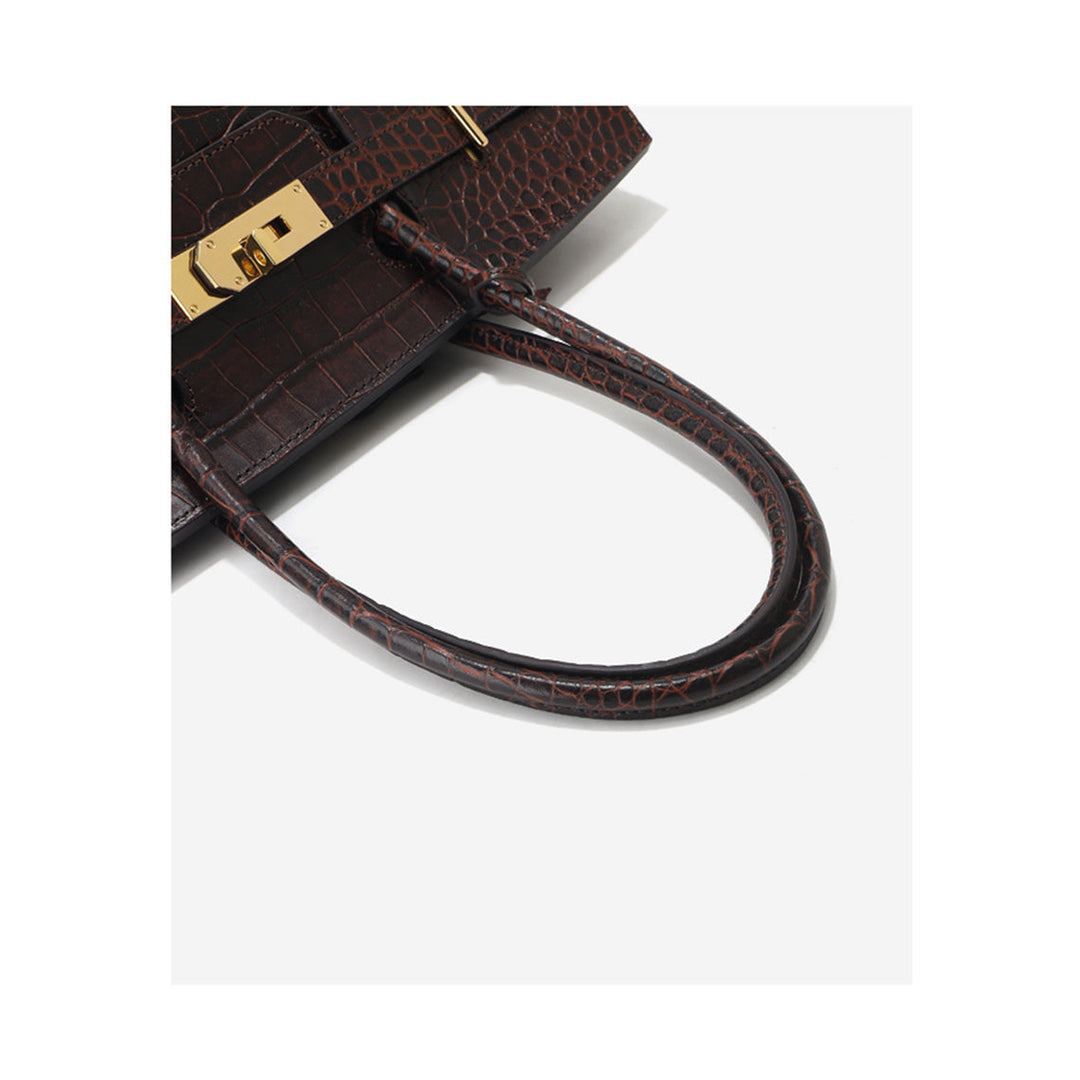 Birk Schultertasche aus Leder mit Kroko-Prägung und goldenen Beschlägen