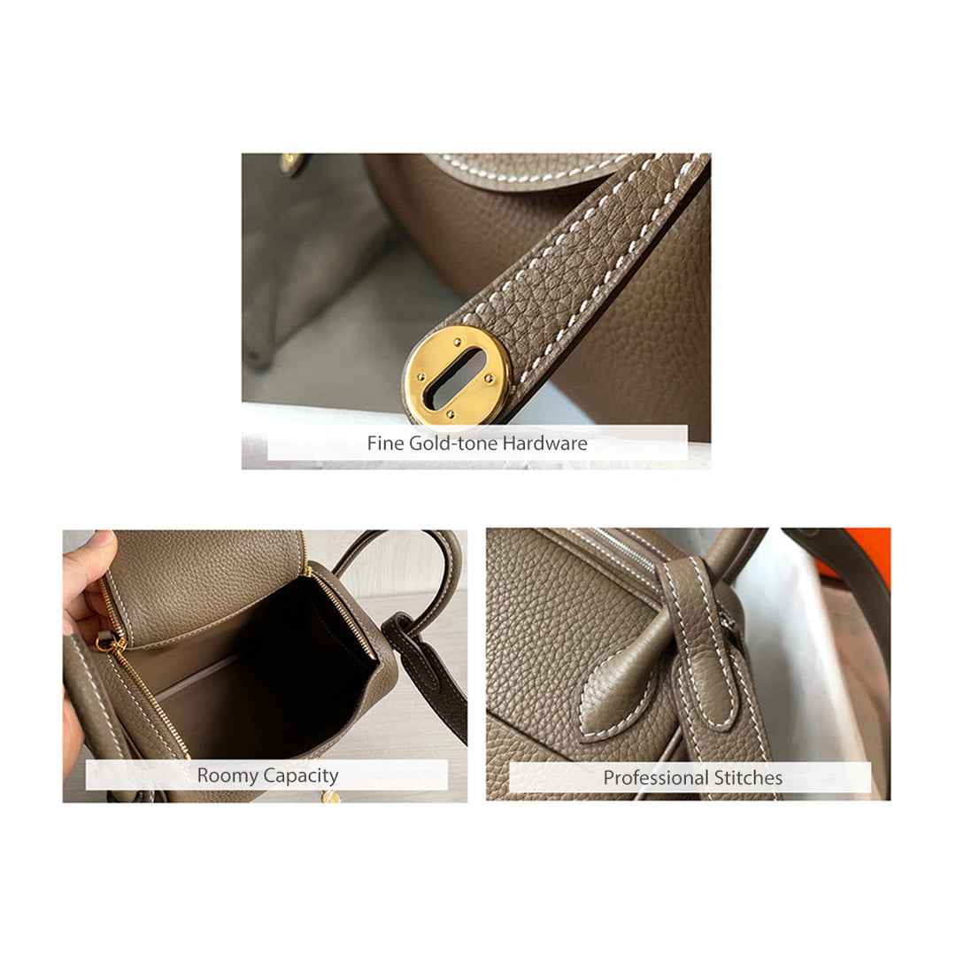 Lindi Tasche aus Narbenleder mit Henkeln und goldenen Beschlägen