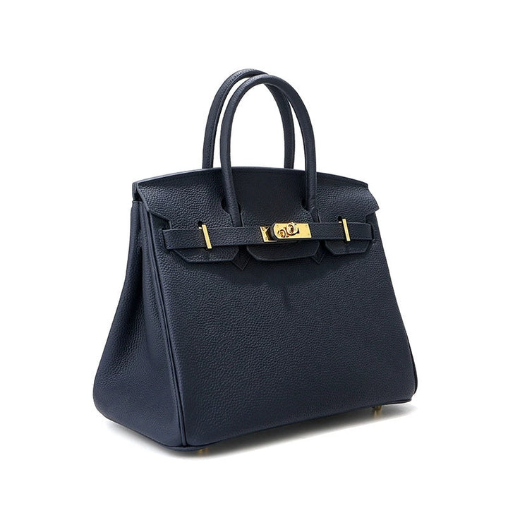 Birk-Handtasche aus Narbenleder mit goldenen Beschlägen
