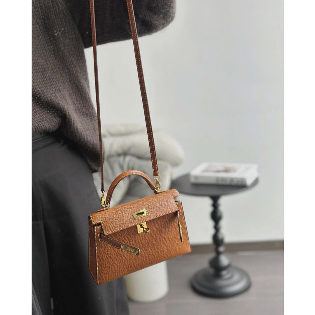 Mini Kelli 19-Handtasche aus Narbenleder mit Henkel und abnehmbarem Schulterriemen