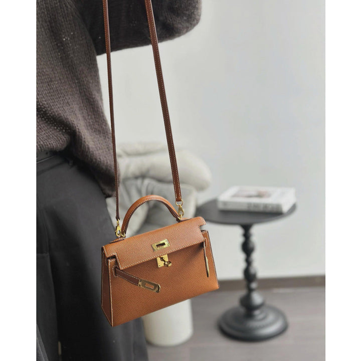 Mini Kelli 19-Handtasche aus Narbenleder mit Henkel und abnehmbarem Schulterriemen