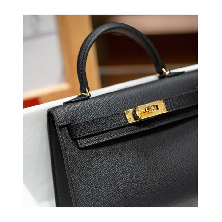 Mini Kelli 19-Handtasche aus Narbenleder mit Henkel und abnehmbarem Schulterriemen
