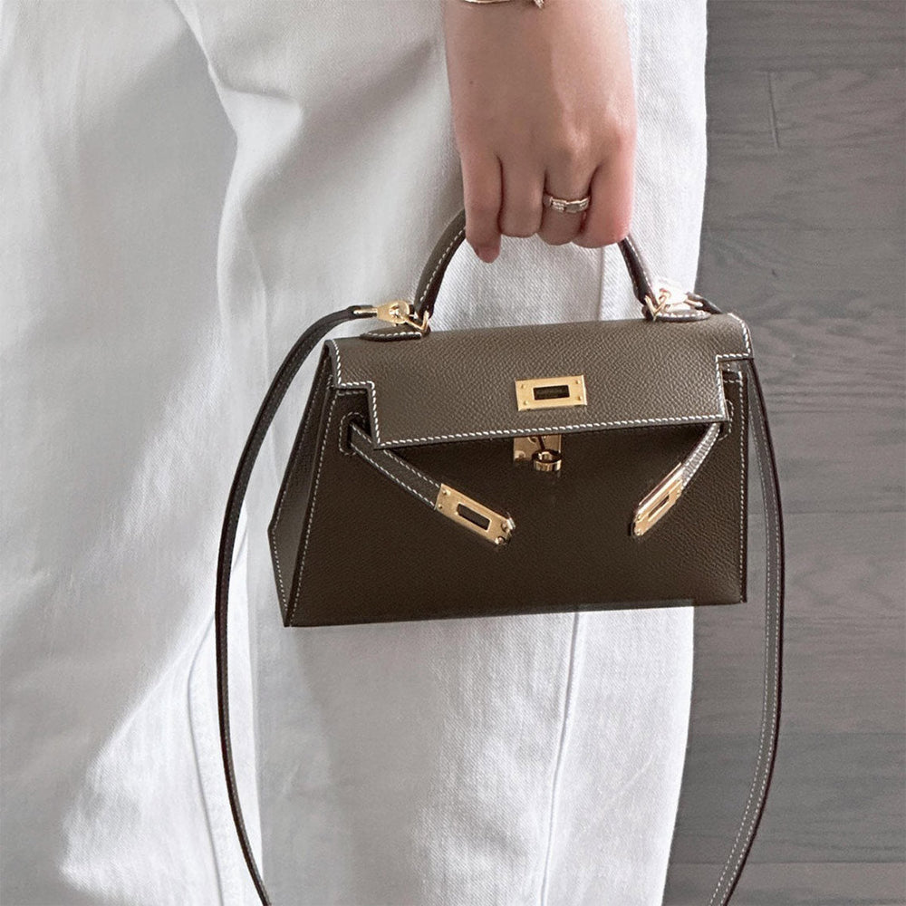 Mini Kelli 19-Handtasche aus Narbenleder mit Henkel und abnehmbarem Schulterriemen