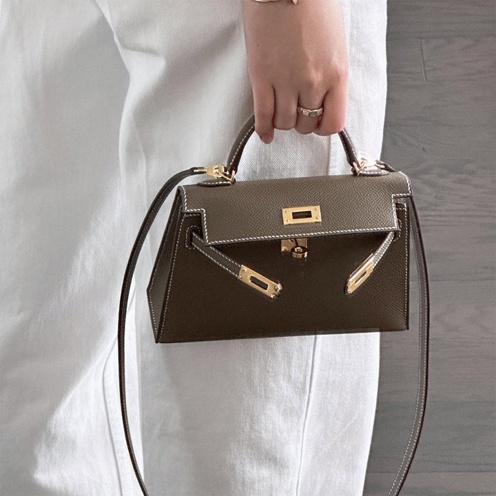 Mini Kelli 19-Handtasche aus Narbenleder mit Henkel und abnehmbarem Schulterriemen