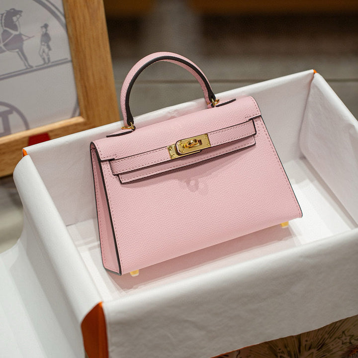 Mini Kelli 19-Handtasche aus Narbenleder mit Henkel und abnehmbarem Schulterriemen