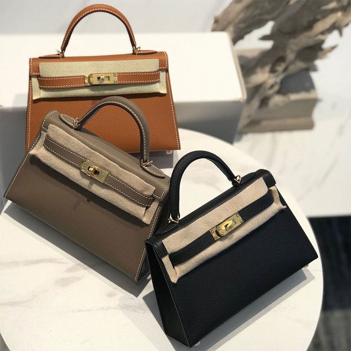 Mini Kelli 19-Handtasche aus Narbenleder mit Henkel und abnehmbarem Schulterriemen
