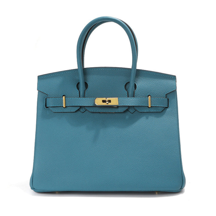 Birk-Handtasche aus Narbenleder mit goldenen Beschlägen