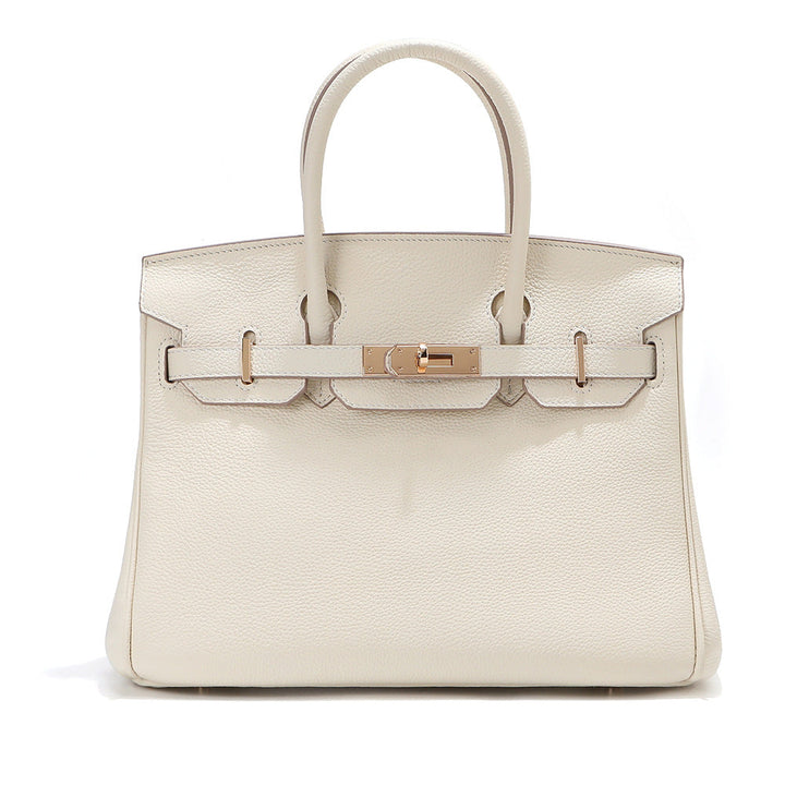Birk-Handtasche aus Togo-Narbenleder mit goldenen Beschlägen und Drehverschluss
