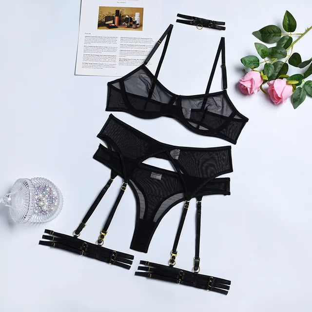 Richeza Transparentes 4-teiliges Dessous-Set – Verführung trifft auf Raffinesse