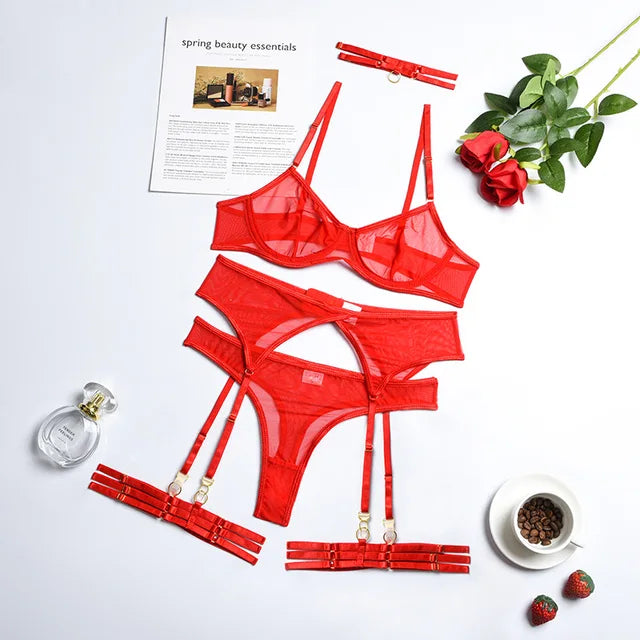 Richeza Transparentes 4-teiliges Dessous-Set – Verführung trifft auf Raffinesse